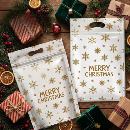 50-Pack Christmas Resealable Gift Bags with Handles – Clear Festive Treat & Sweet Bags