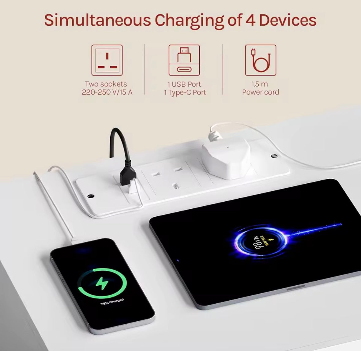 WOLTU LED Bedside Table with 2 Drawers, Built-In Charging Station & 2 Power Sockets