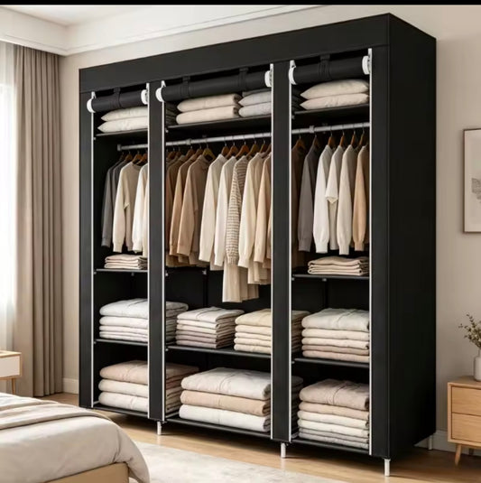 Extra Large 69-Inch Portable Wardrobe – 12-Tier Clothes Storage Rack with Hanging Rail, Foldable Fabric Closet