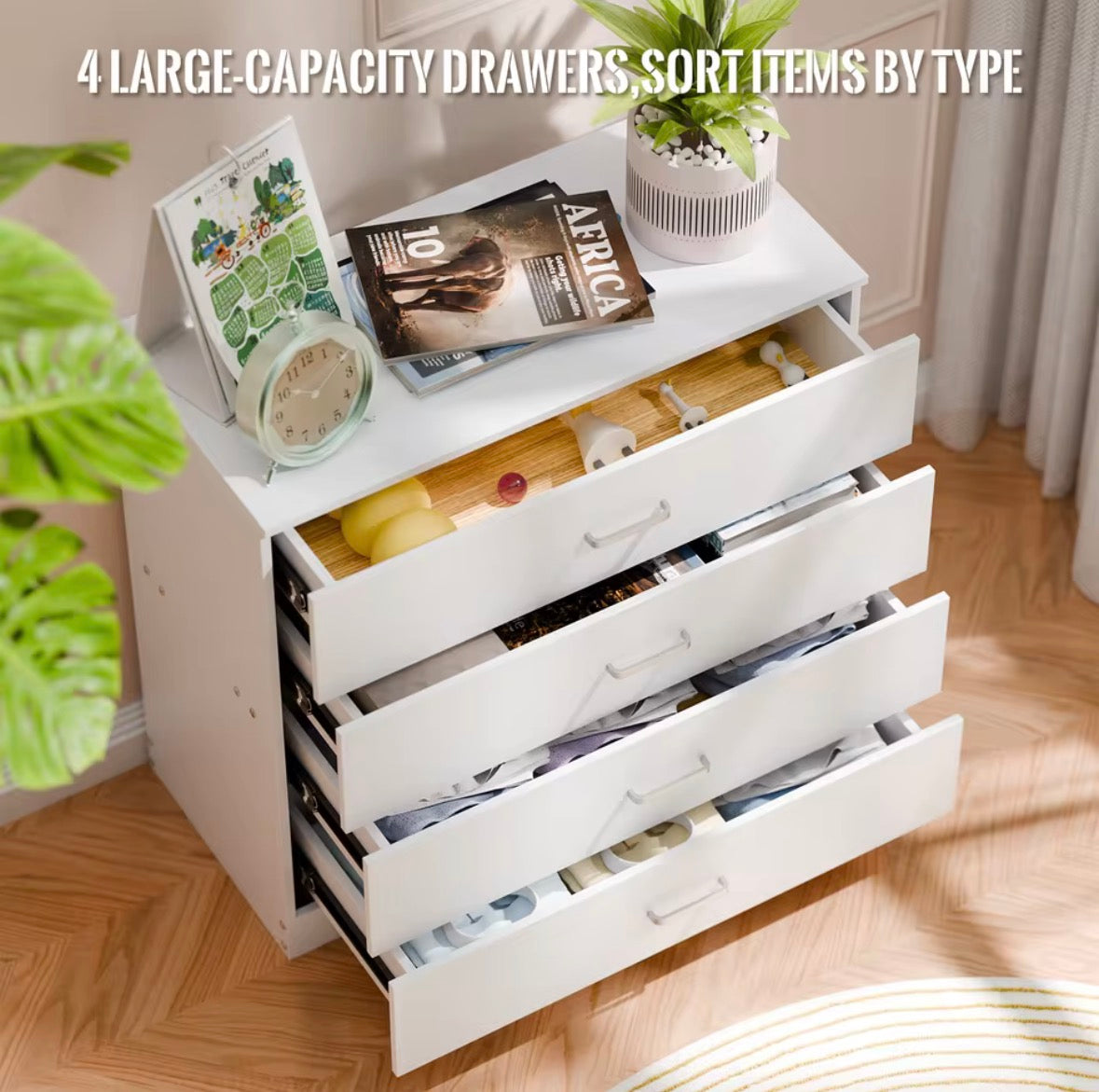 4-Drawer Fabric Storage Chest with Wooden Frame – Vertical Bedroom Dresser & Organiser
