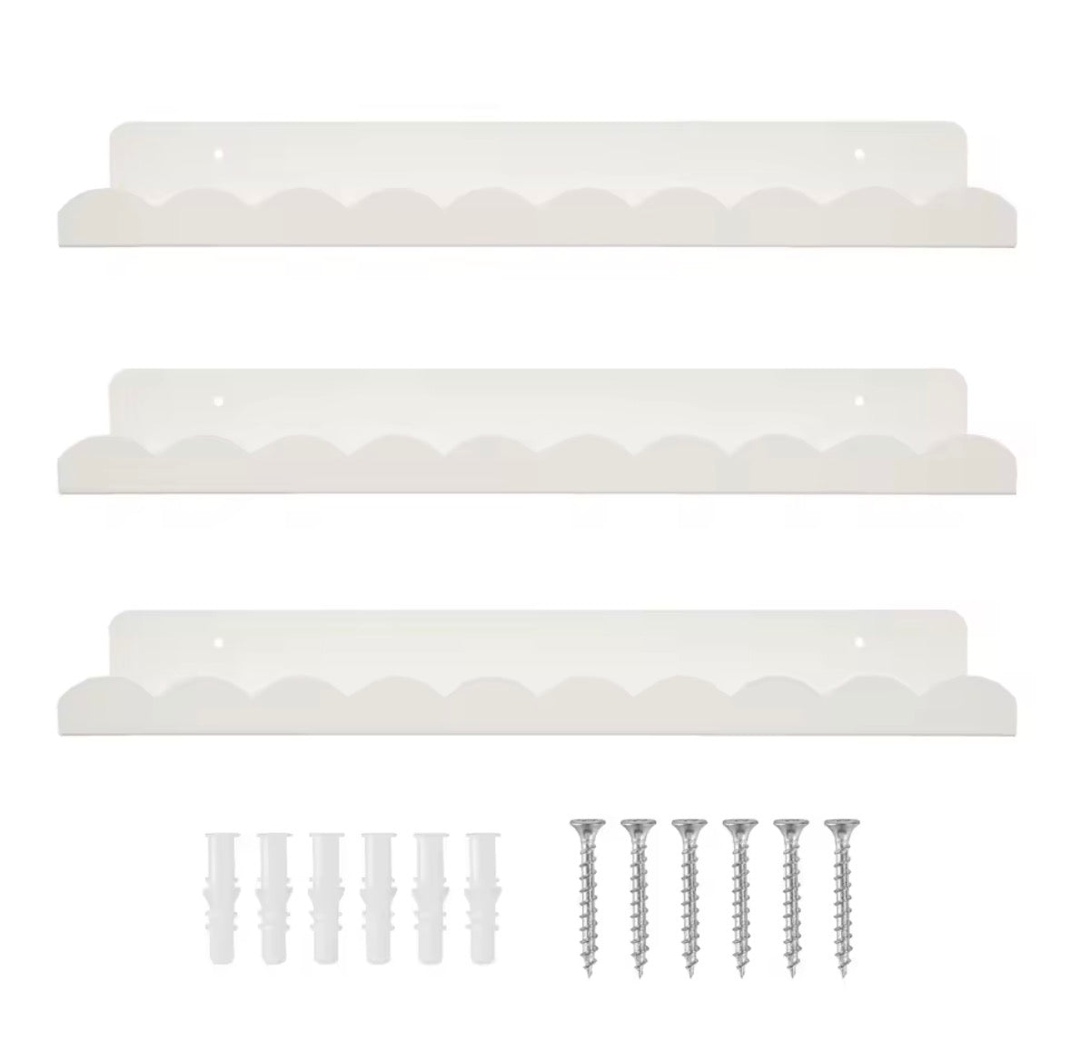 Set of 3 White Scalloped Cloud Floating Wall Shelves – Decorative Iron U-Shaped Display Racks