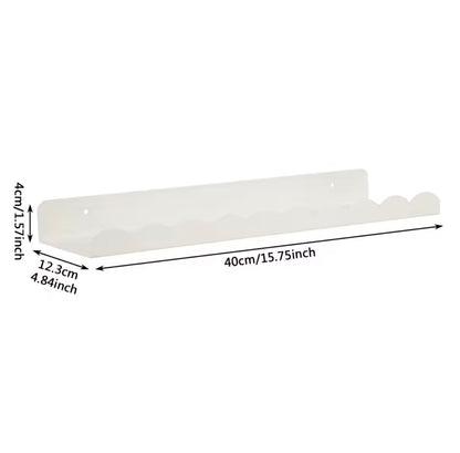 Set of 3 White Scalloped Cloud Floating Wall Shelves – Decorative Iron U-Shaped Display Racks