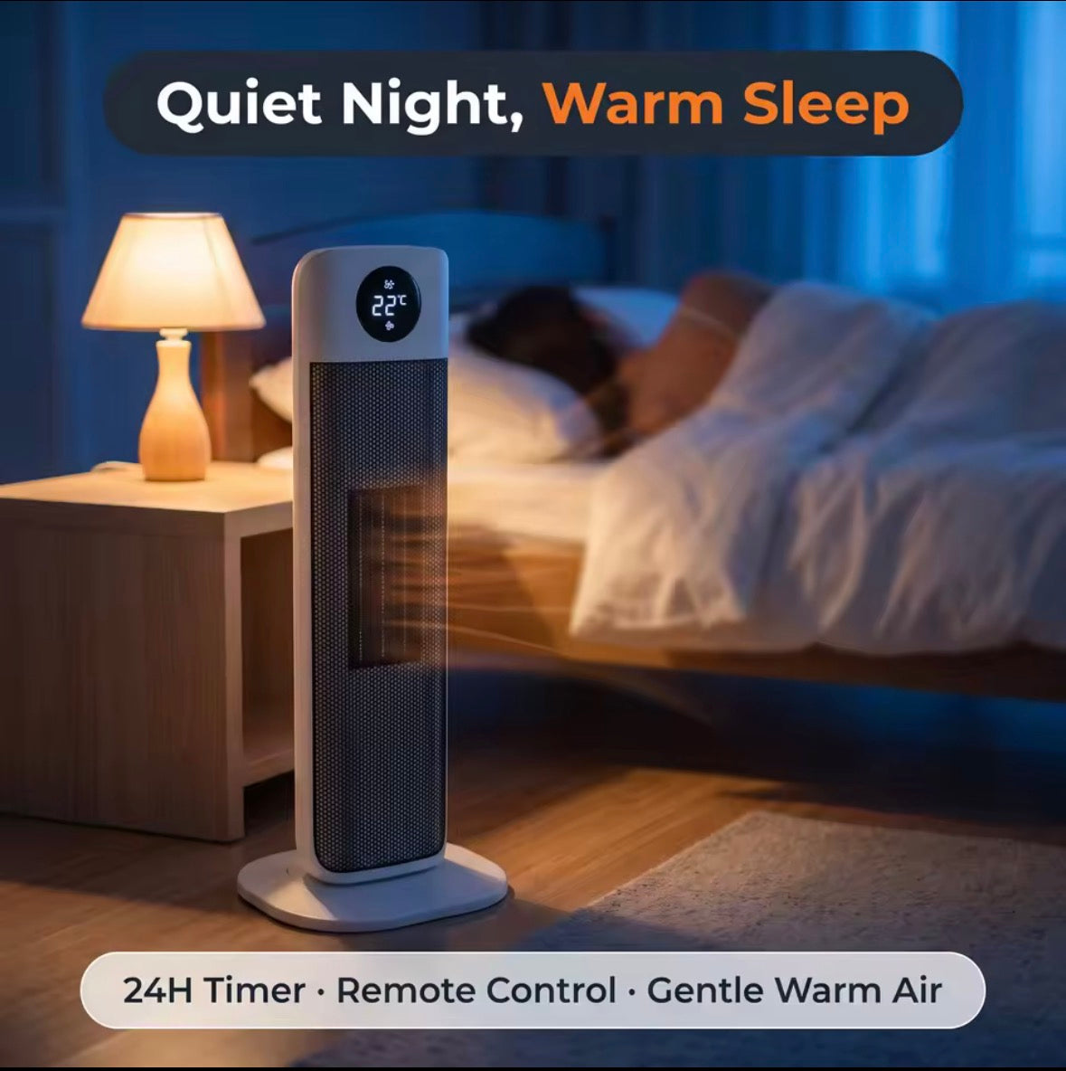 2000W Portable Ceramic Tower Heater – 3-in-1 Heating & Cooling Fan