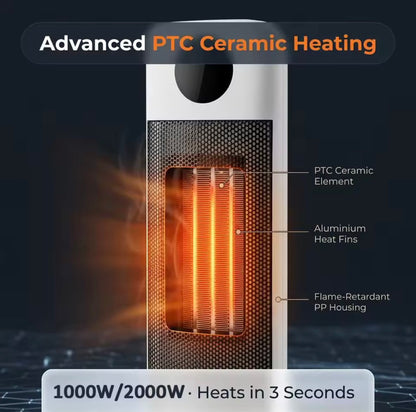 2000W Portable Ceramic Tower Heater – 3-in-1 Heating & Cooling Fan