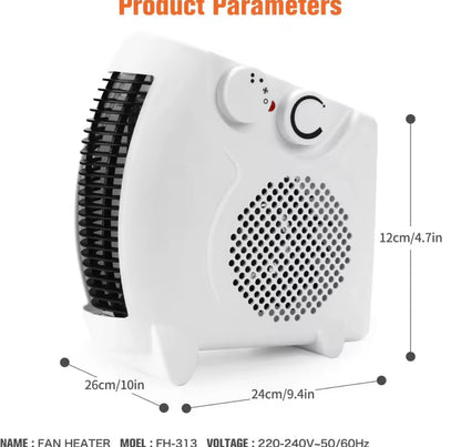 Electric Portable Fan Space Heater – 2 Heat Settings, Adjustable Thermostat &amp; Overheat Protection