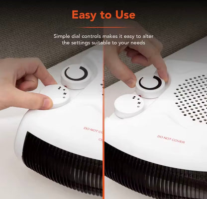 Electric Portable Fan Space Heater – 2 Heat Settings, Adjustable Thermostat &amp; Overheat Protection