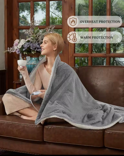 Electric Heated Blanket Throw 160 × 130cm – 6 Heat Settings, 10-Hour Auto Shut-Off &amp; Overheat Protection