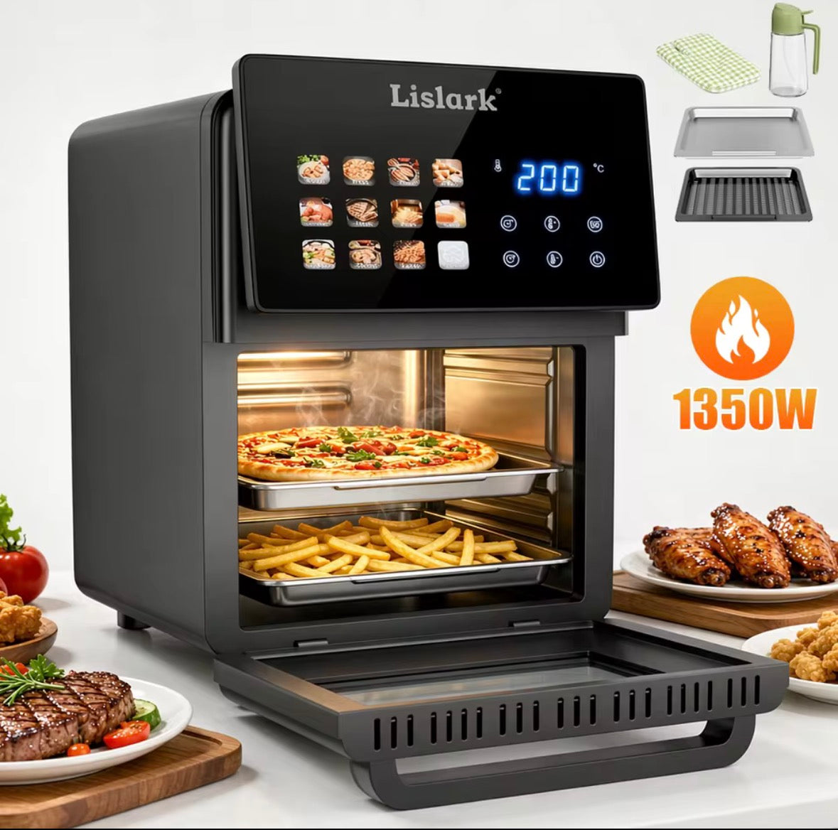 10L Digital Air Fryer Oven 1350W – Oil-Free Multi-Function Cooker, Roast, Bake, Grill & 360° Convection Cooking