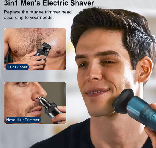 3-in-1 Electric Men's Shaver – USB Rechargeable Floating Blade Razor, Beard Trimmer & Portable Facial Hair Grooming Kit