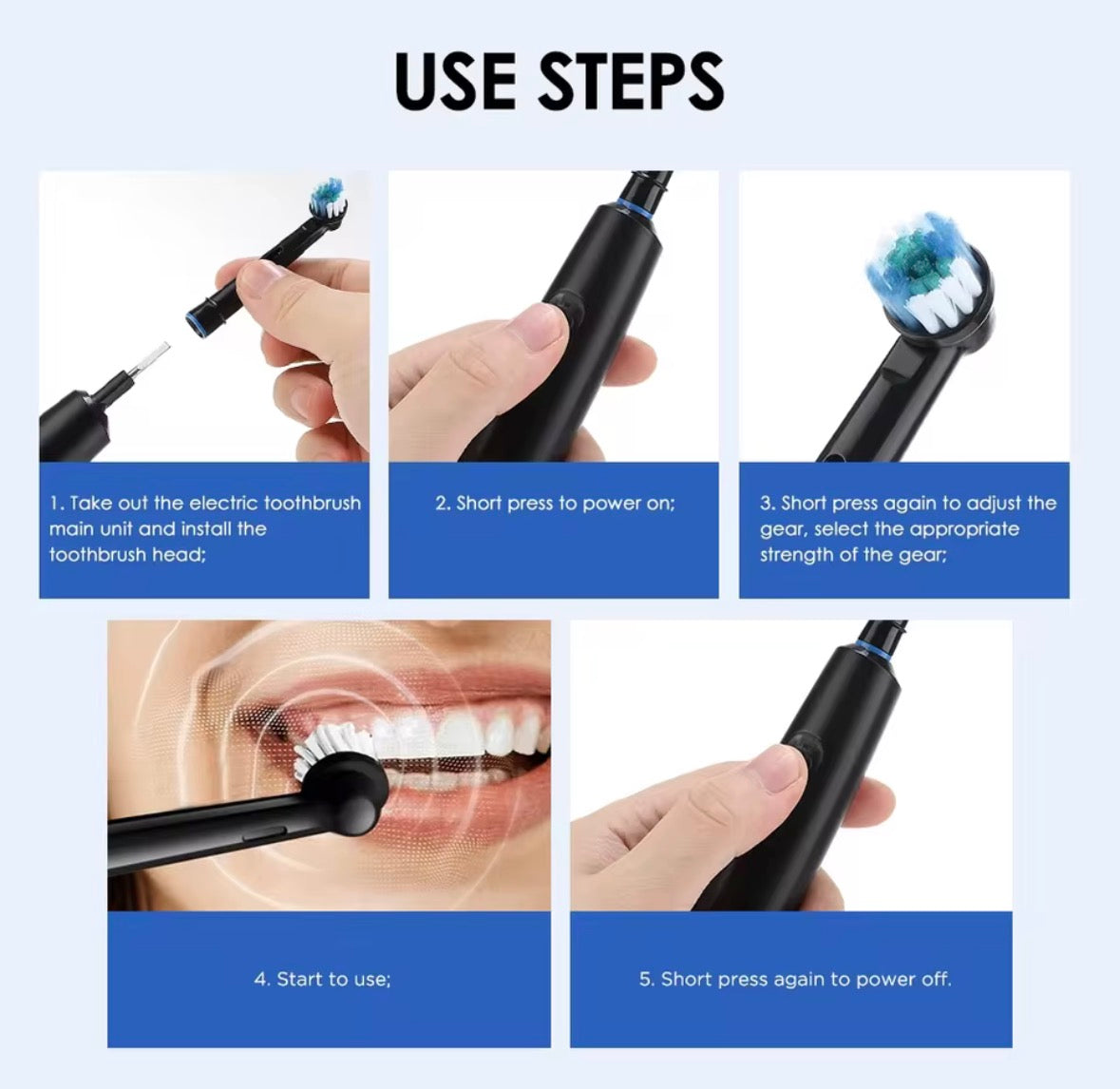 Rechargeable Sonic Electric Toothbrush – 5 Cleaning Modes, Waterproof Design, Built-In Timer & 4 Replacement Brush Heads