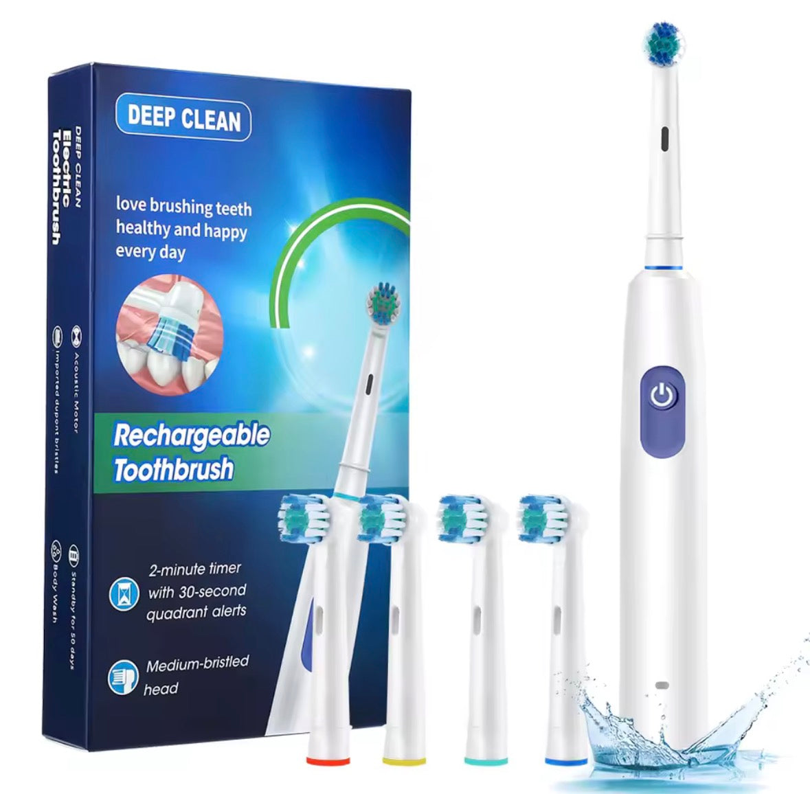Rechargeable Sonic Electric Toothbrush – 5 Cleaning Modes, Waterproof Design, Built-In Timer & 4 Replacement Brush Heads