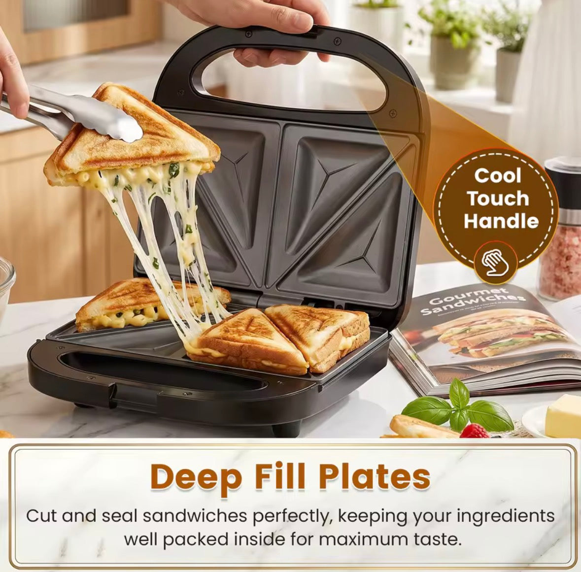 SUPERLEX 750W 2-Slice Sandwich Maker – Non-Stick Toastie Machine with Indicator Lights, Cool-Touch Handle & Compact Design