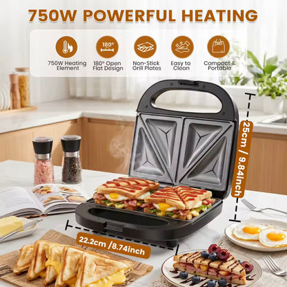 SUPERLEX 750W 2-Slice Sandwich Maker – Non-Stick Toastie Machine with Indicator Lights, Cool-Touch Handle & Compact Design