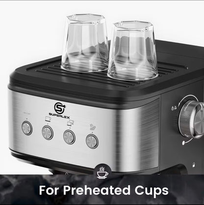 SUPERLEX 1100W Italian Espresso Coffee Machine – High-Pressure Extraction, Built-In Milk Frother & 2-in-1 Coffee Maker