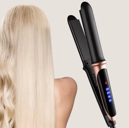 Adjustable Temperature 2-in-1 Hair Curling Iron & Straightener – LED Display, Fringe Styling Clip & Hair Styling Tool
