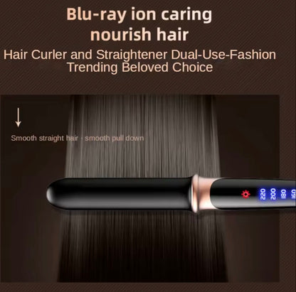 Adjustable Temperature 2-in-1 Hair Curling Iron & Straightener – LED Display, Fringe Styling Clip & Hair Styling Tool