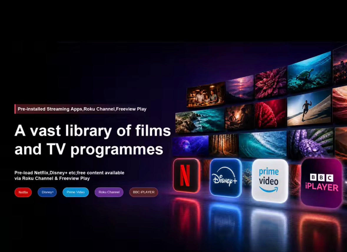 KOORUI 32-Inch Smart TV – Roku OS, HD Ready 720P LED Display, Dolby Audio, Freeview Play &amp; 3 HDMI Ports