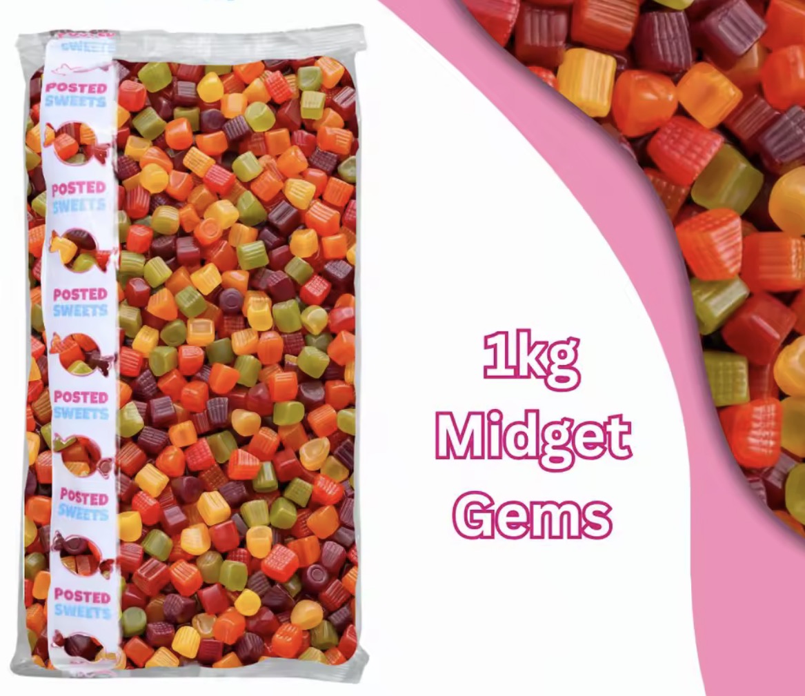 1KG Midget Gems Retro Sweets – Posted Sweets Traditional British Chewy Fruit Flavours – Bulk Sweet Bag