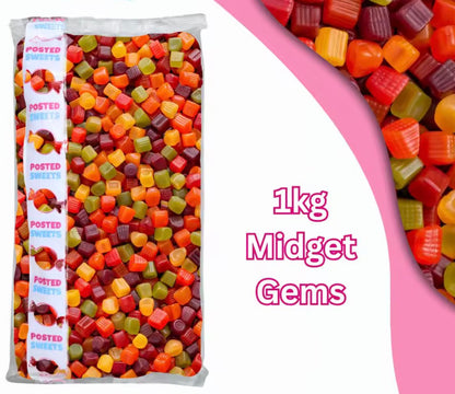 1KG Midget Gems Retro Sweets – Posted Sweets Traditional British Chewy Fruit Flavours – Bulk Sweet Bag
