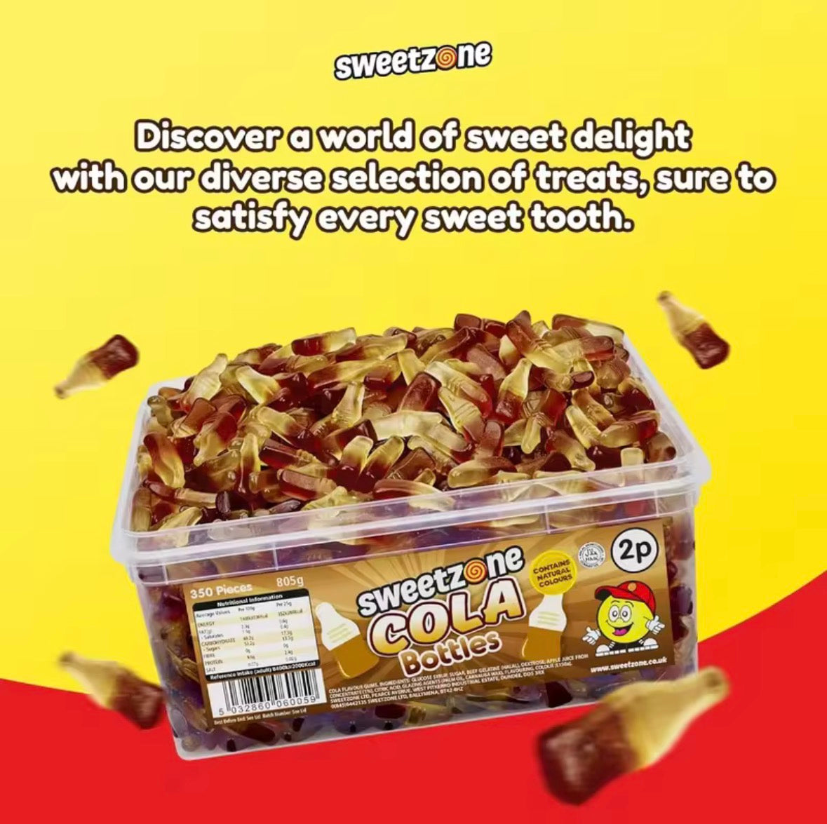 Sweetzone Cola Bottles Sweets 805g Tub – 350 Pieces Fruity Cola Flavour Gummy Sweets