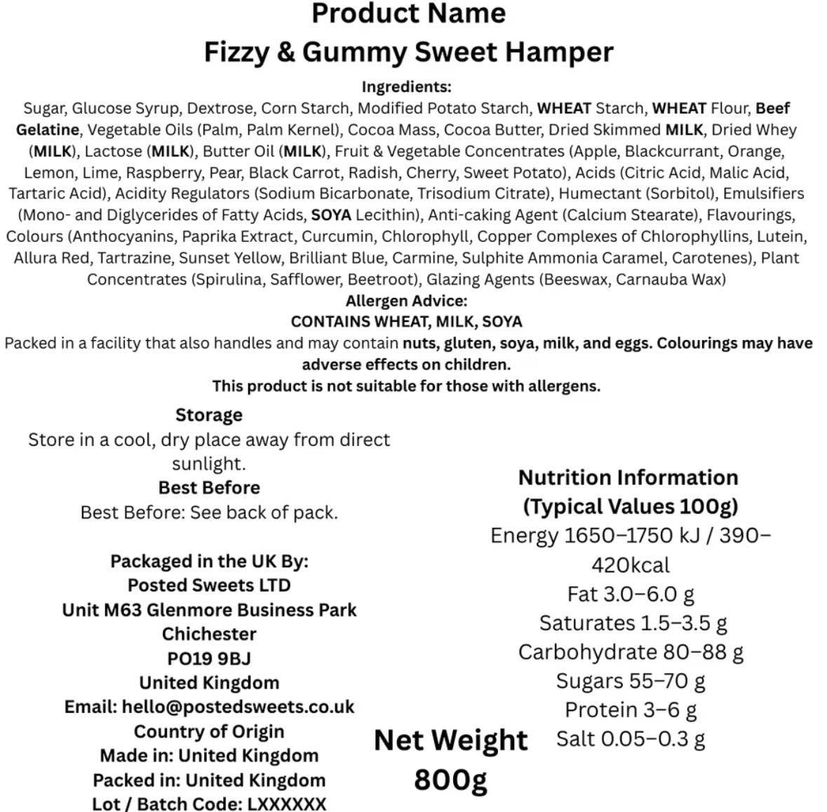 800g Fizzy Fruit & Gummy Sweet Hamper Gift Box – Posted Sweets Pick & Mix Selection
