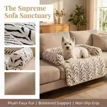 Haustier-Sofabett mit Seitenpolstern, Hunde- und Katzenbett, weich, flauschig, rutschfest, Couch-Schoner, Liegekissen